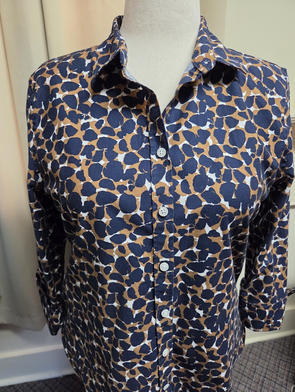 Chico's Black and Tan  Animal Print Button-Up Shirt Size Large